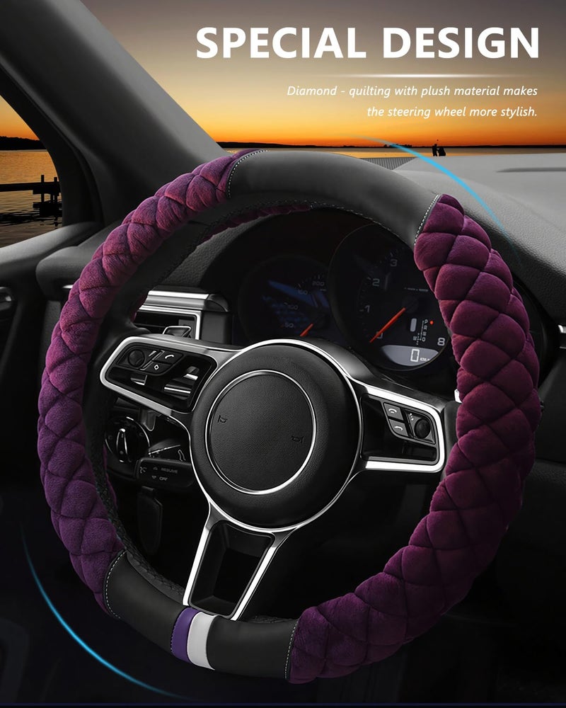 Cxtiy Universal Car Steering Wheel Cover Fluffy Soft Winter Plush Steering Wheel Cover (A-Purple) - Image 2